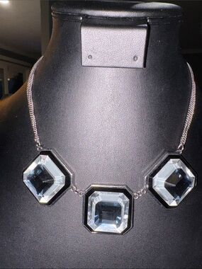 Park Lane Statement Necklace Geometric Crystal Silver Tone Glam